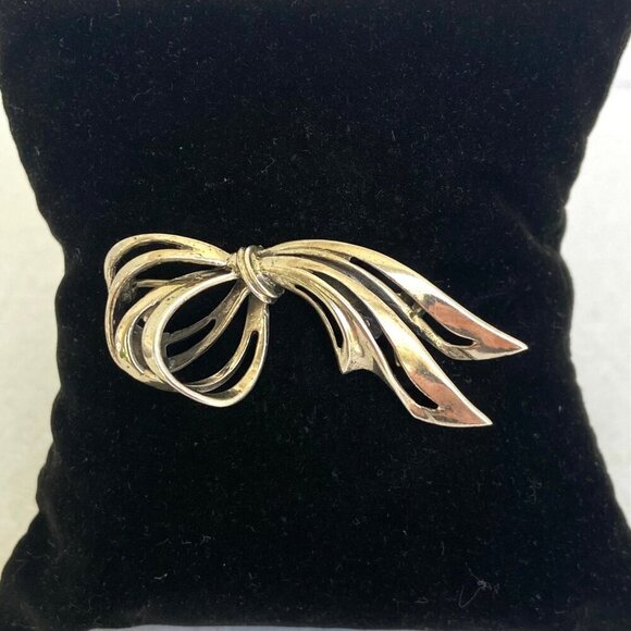 Vintage BEAU Sterling Silver 925 Ribbon Bow Brooch Pin Vintage Brooch - Picture 11 of 16
